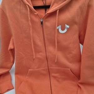 True Religion Orange Papaya Dome Graphic Hoodie Size Small NWT